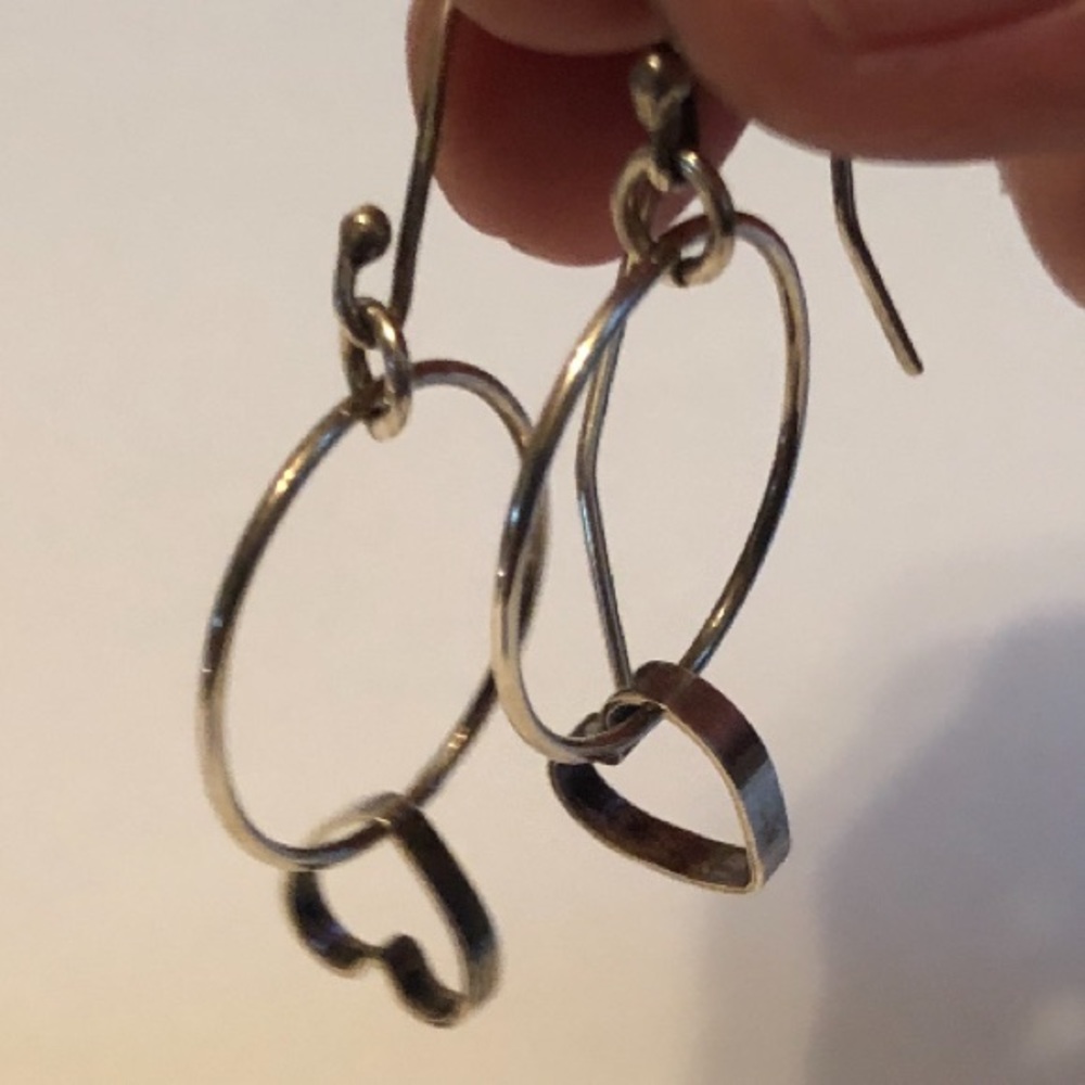Silver dangle earrings with hearts